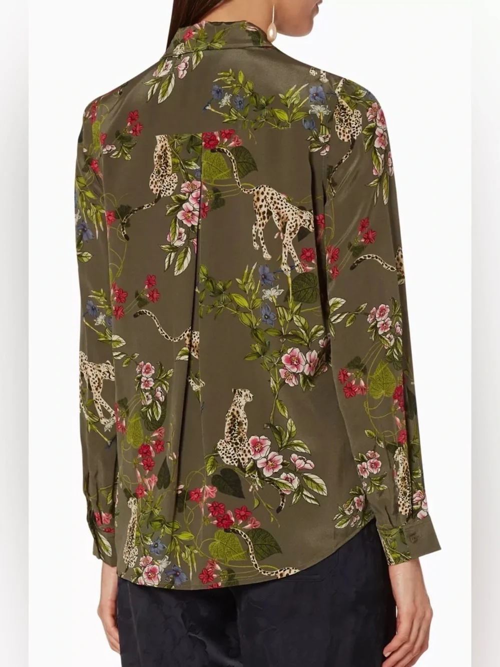 L'AGENCE Nina Jungle Print 100% Silk Button-Down Blouse - Size Small - Picture 3 of 10